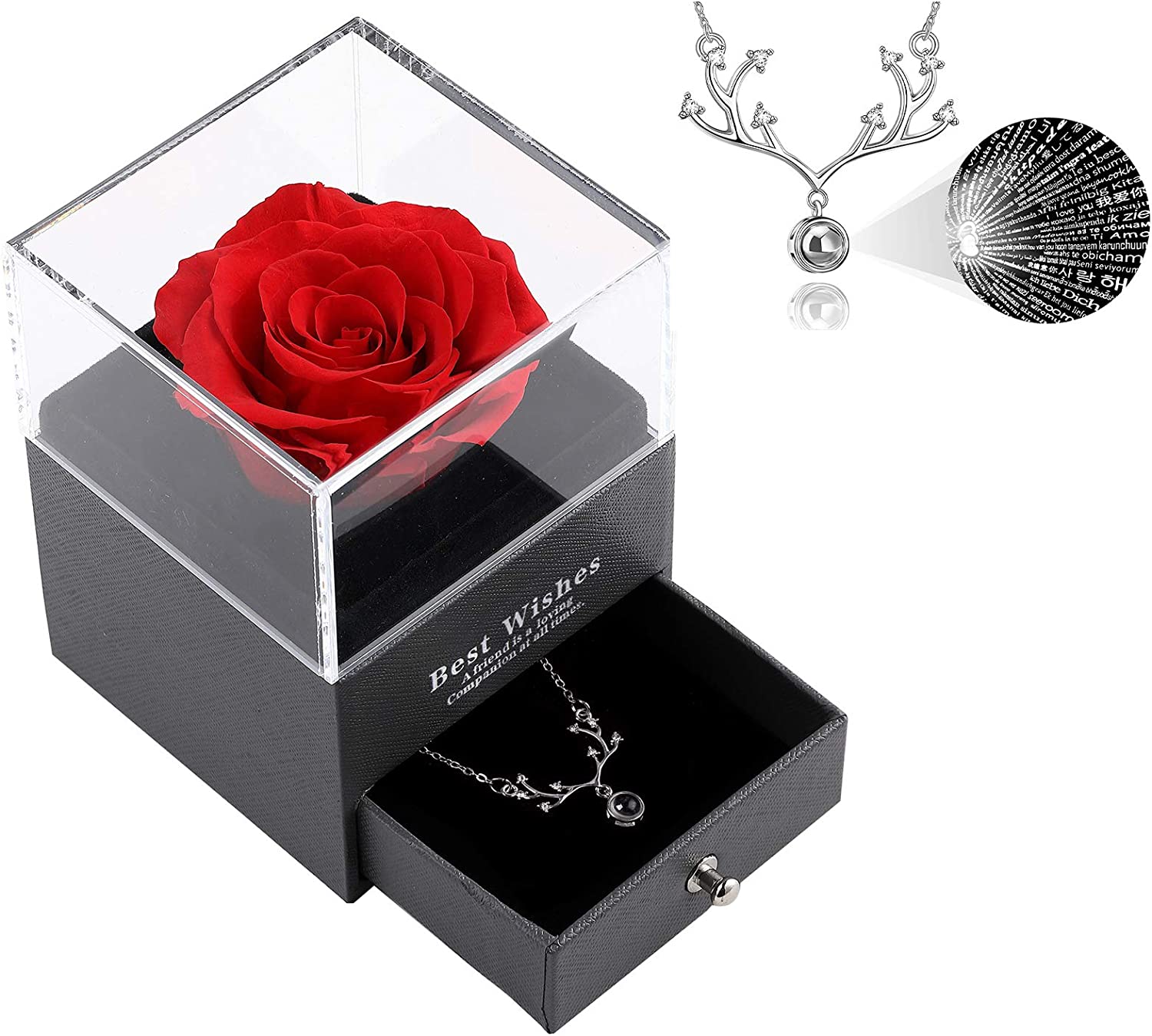 Preserved Purple Rose In A Box, Rose Necklace For Her, Eternal Flower, Purple Gifts